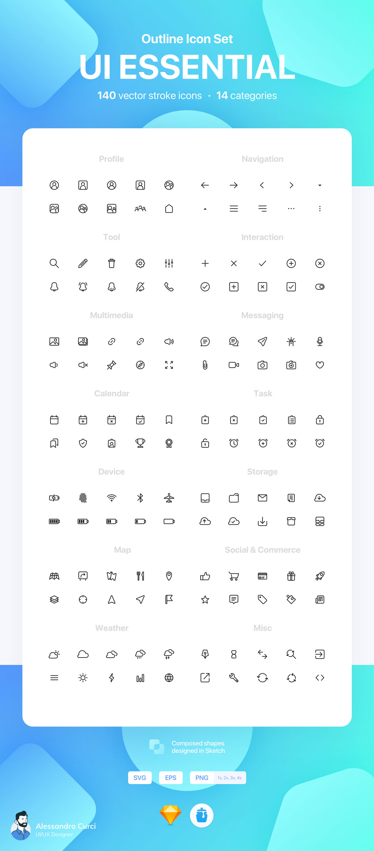 140个高质量UI设计矢量线性图标集 UI Essential - Outline Icon Set_img_2