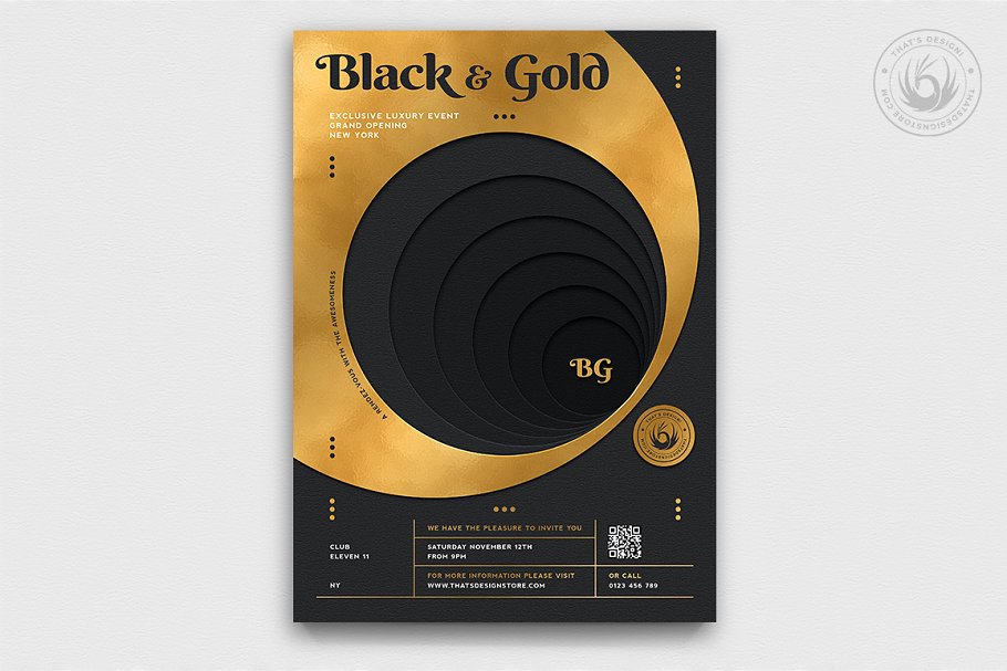 10款高端黑色&金色宣传单设计模板套装V2 10 Black and Gold Flyers Bundle V2_img_2