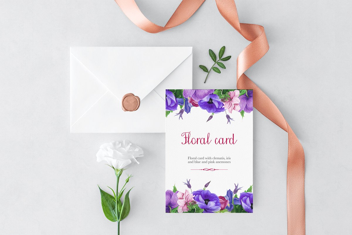 紫色手绘花束水彩剪贴画集&卡片设计模板 Purple Bouquet Watercolor Clipart_img_2