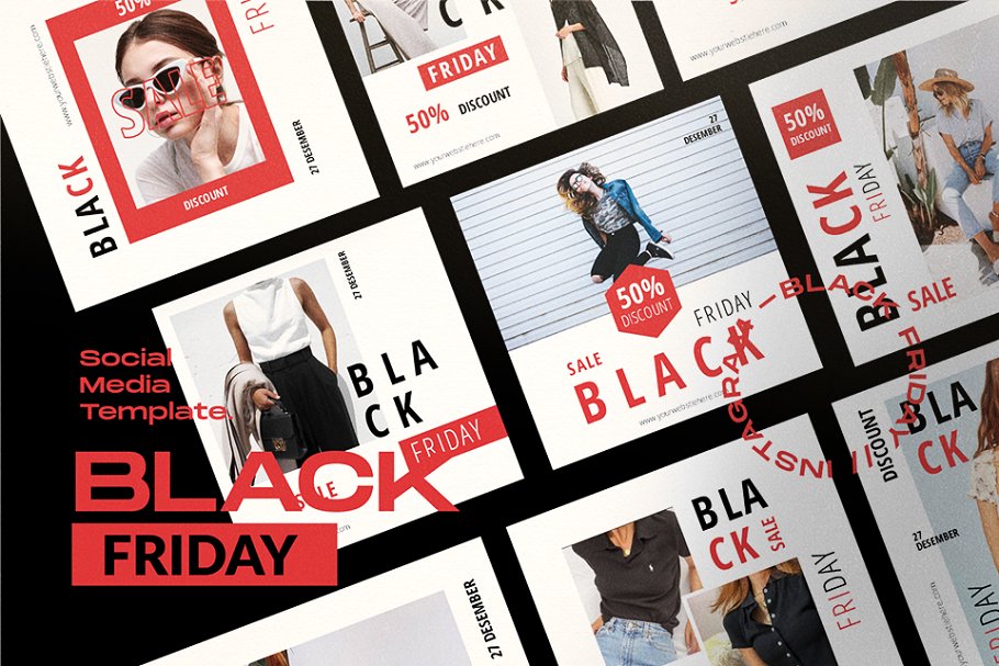 女性服装品牌故事推广社交媒体设计模板素材包 Black SALE!! - Social Media Template_img_2