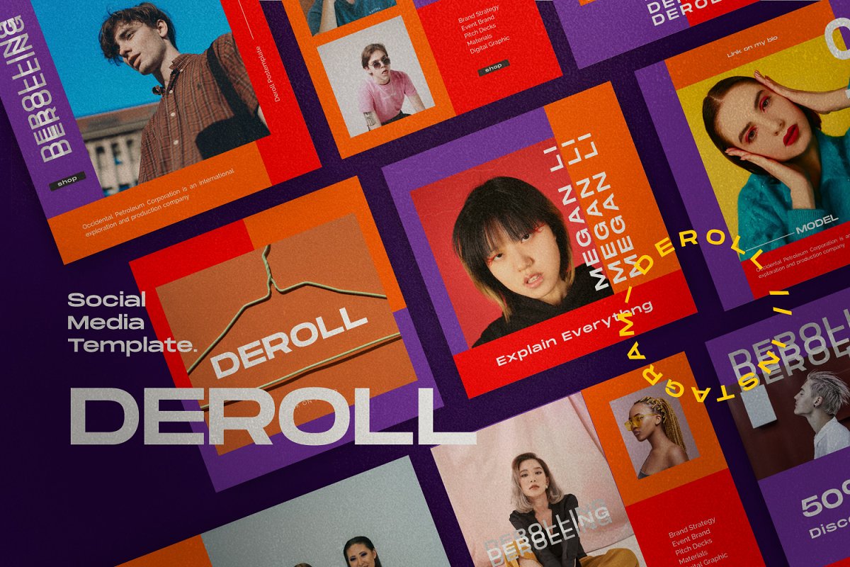 暖色系服装品牌推广社交媒体设计素材包 DEROLL - Social media Pack_img_2