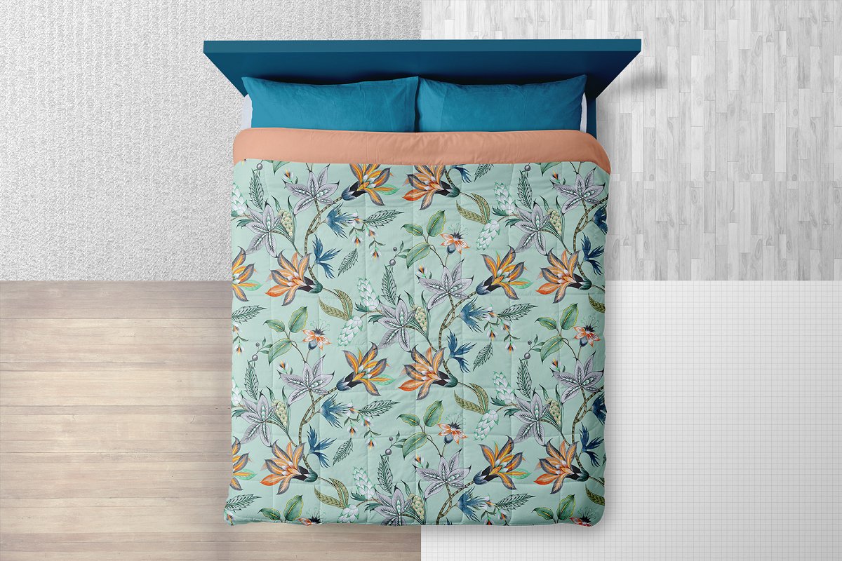 双人被罩枕套设计展示图样机模板 Queen Size Bed Linen Mockup_img_2