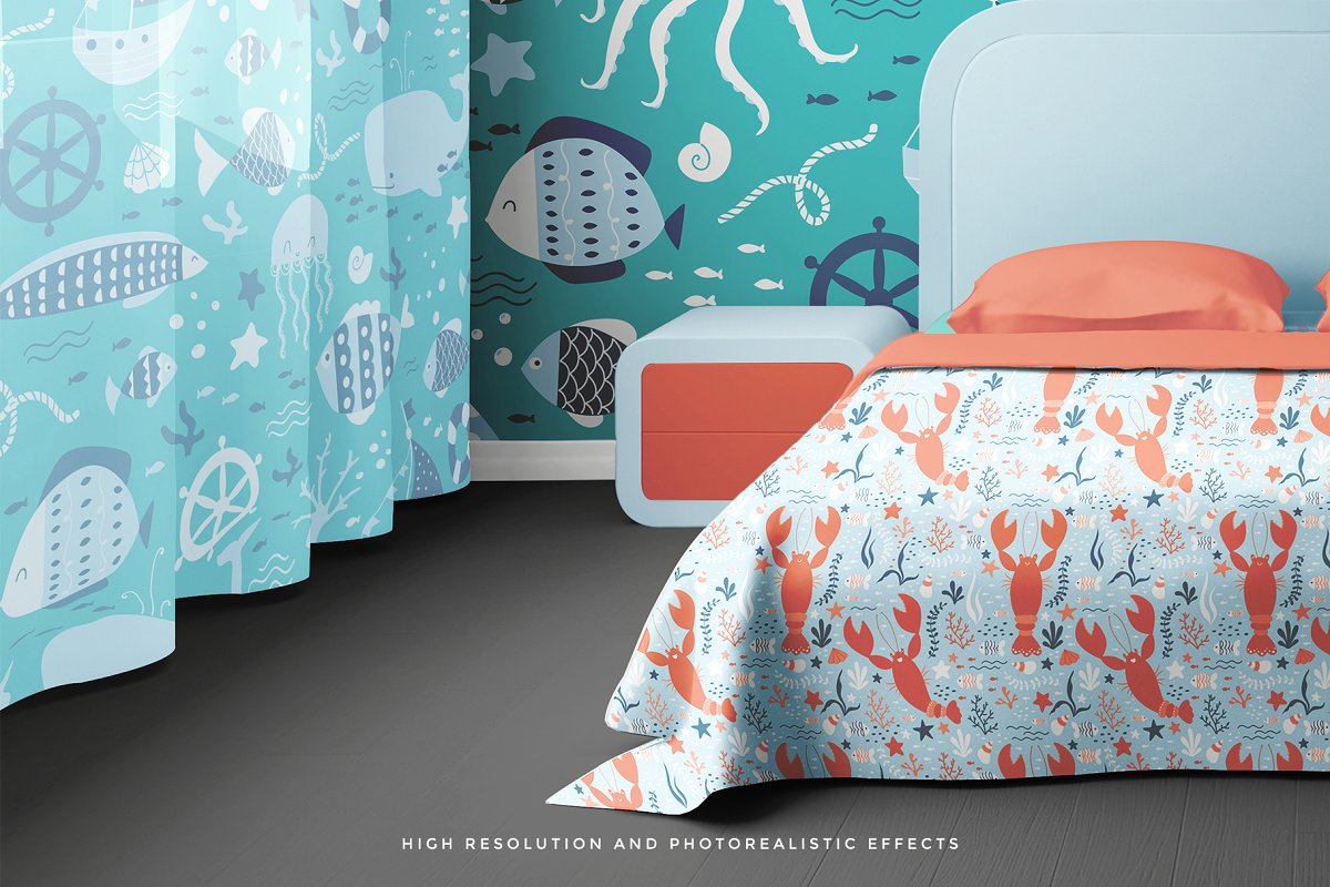 唯美卧室装修效果图展示样机模板 Bedroom Interior Objects Mockup_img_2