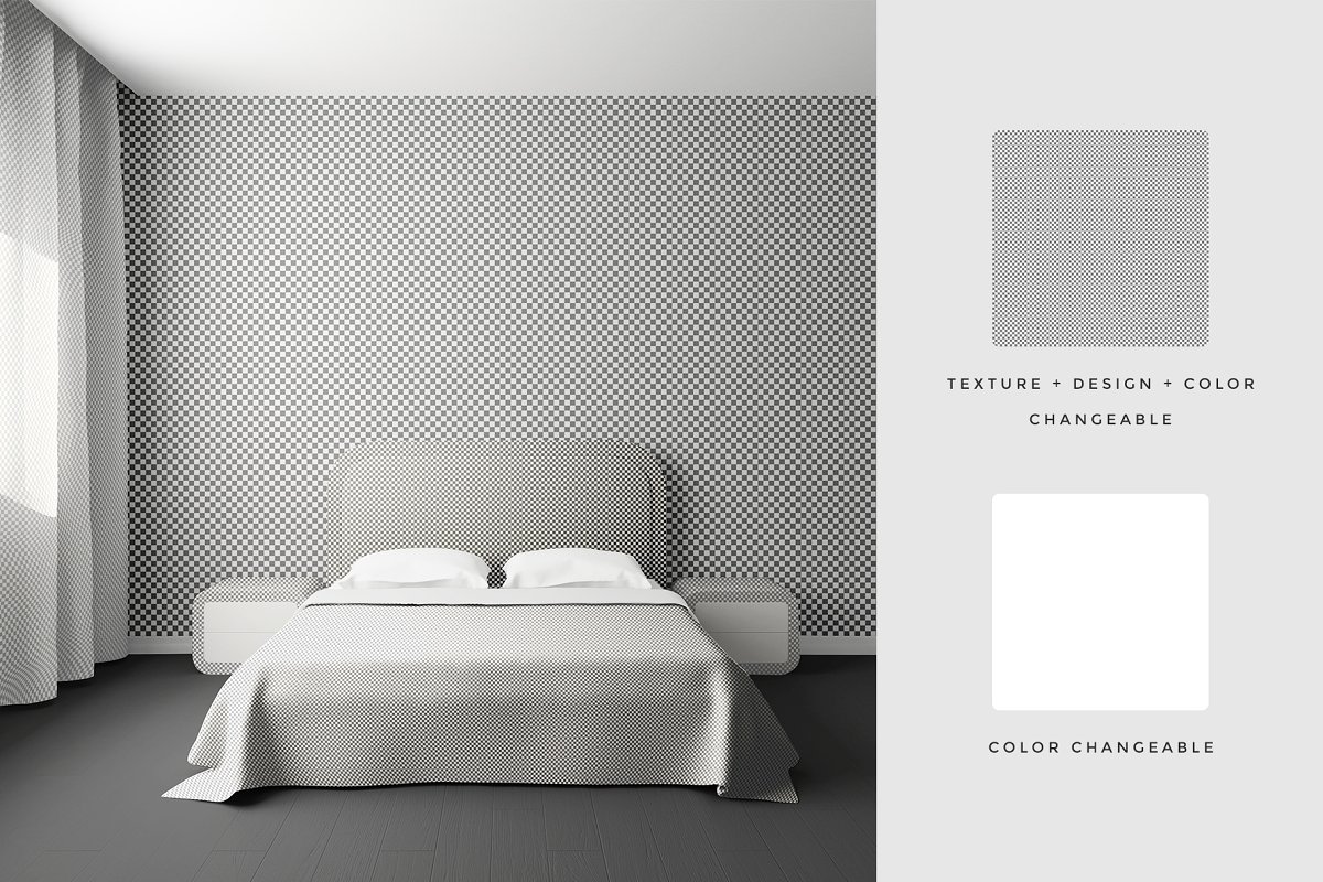 唯美卧室装修效果图展示样机模板 Bedroom Interior Objects Mockup_img_2