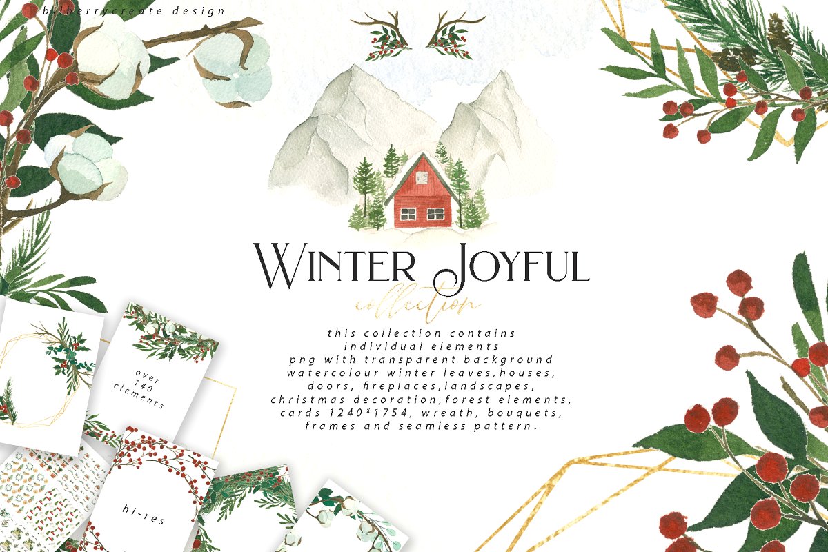 冬季主题手绘装饰元素水彩剪贴画设计素材集 Watercolour Winter Joyful Clip Art_img_2