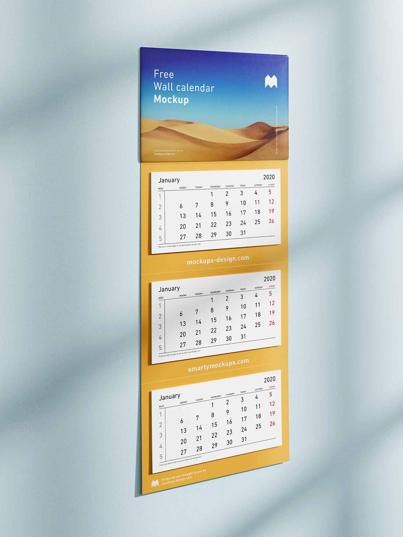 3款面板挂历设计样机模板 3 Panels Wall Calendar Mockup_img_2