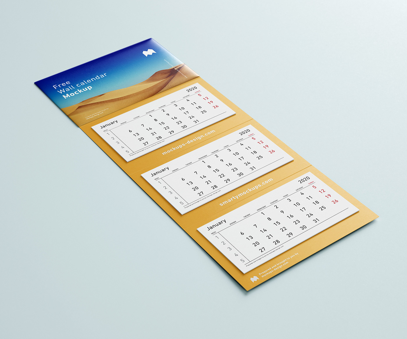 3款面板挂历设计样机模板 3 Panels Wall Calendar Mockup_img_2