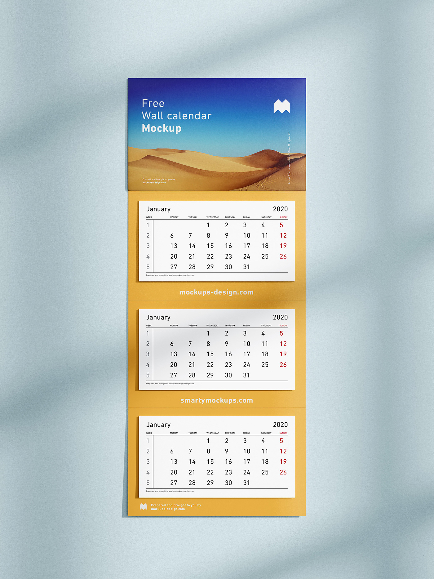 3款面板挂历设计样机模板 3 Panels Wall Calendar Mockup_img_2