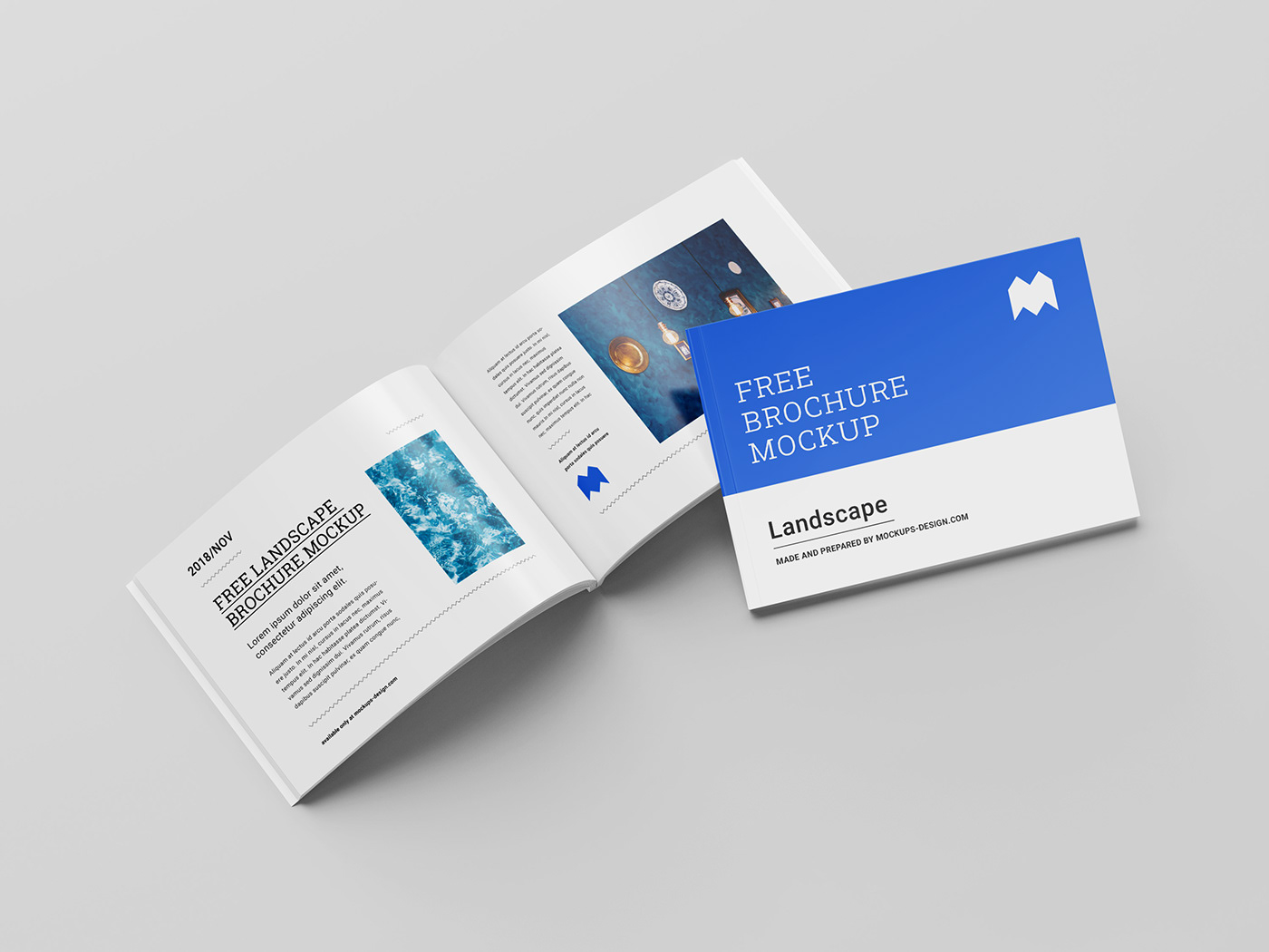 6个极简主义横版宣传画册设计PSD样机模板 6 Perfect Binding Landscape Brochure Mockup_img_2