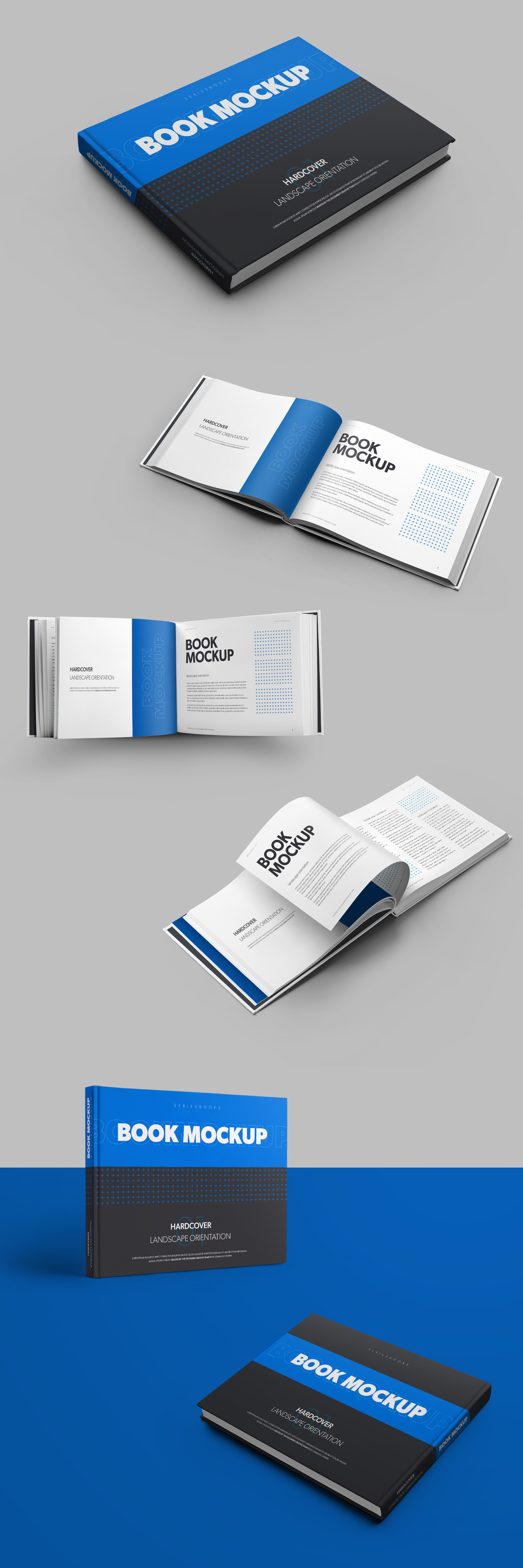 11款多角度精装书画册设计样机模板套装 11 Mockup Set of Landscape Hardcover Books_img_2