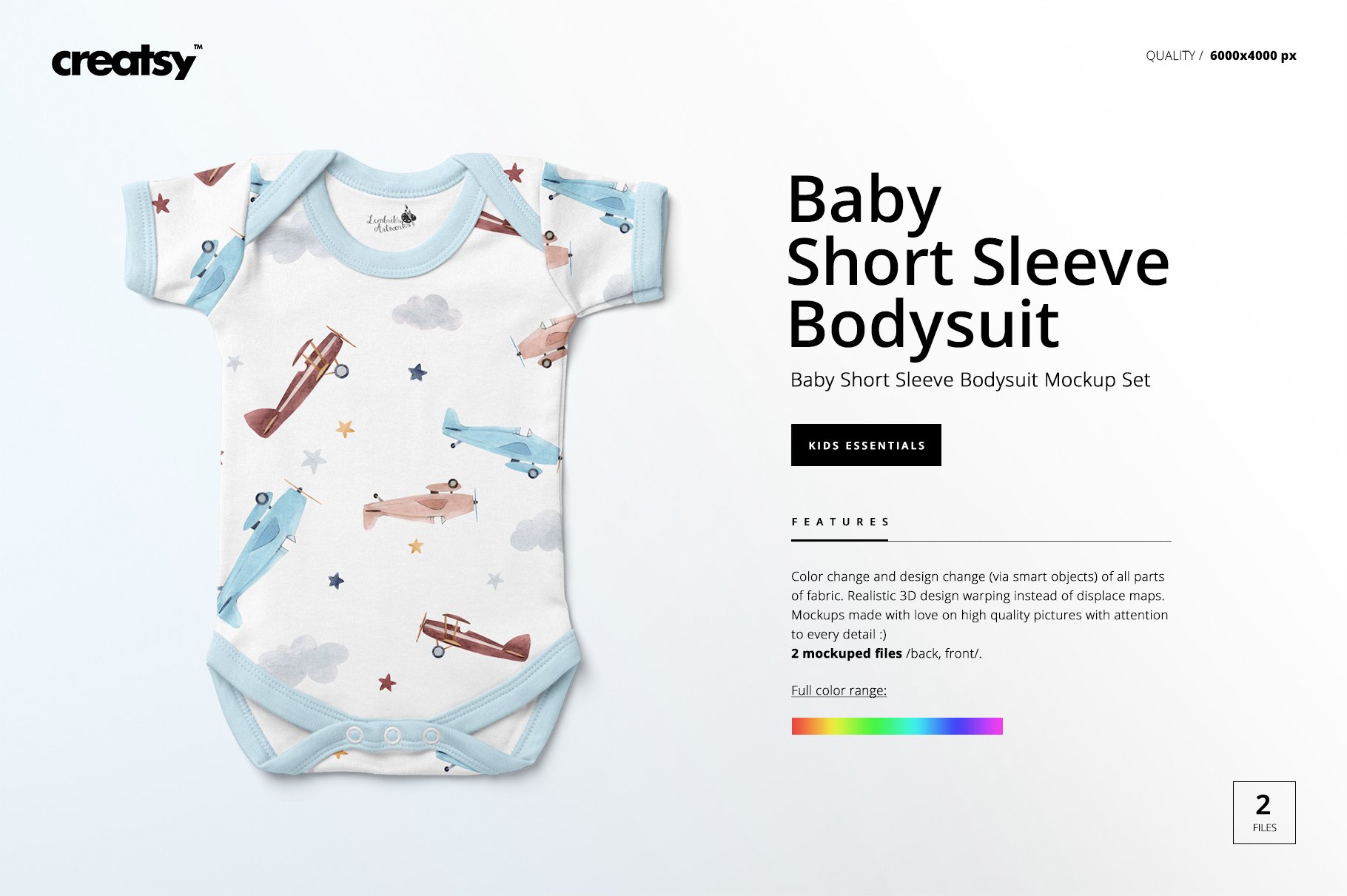 婴儿短袖连体衣裤设计样机模板套装 Baby Short Sleeve Bodysuit Mockup_img_2