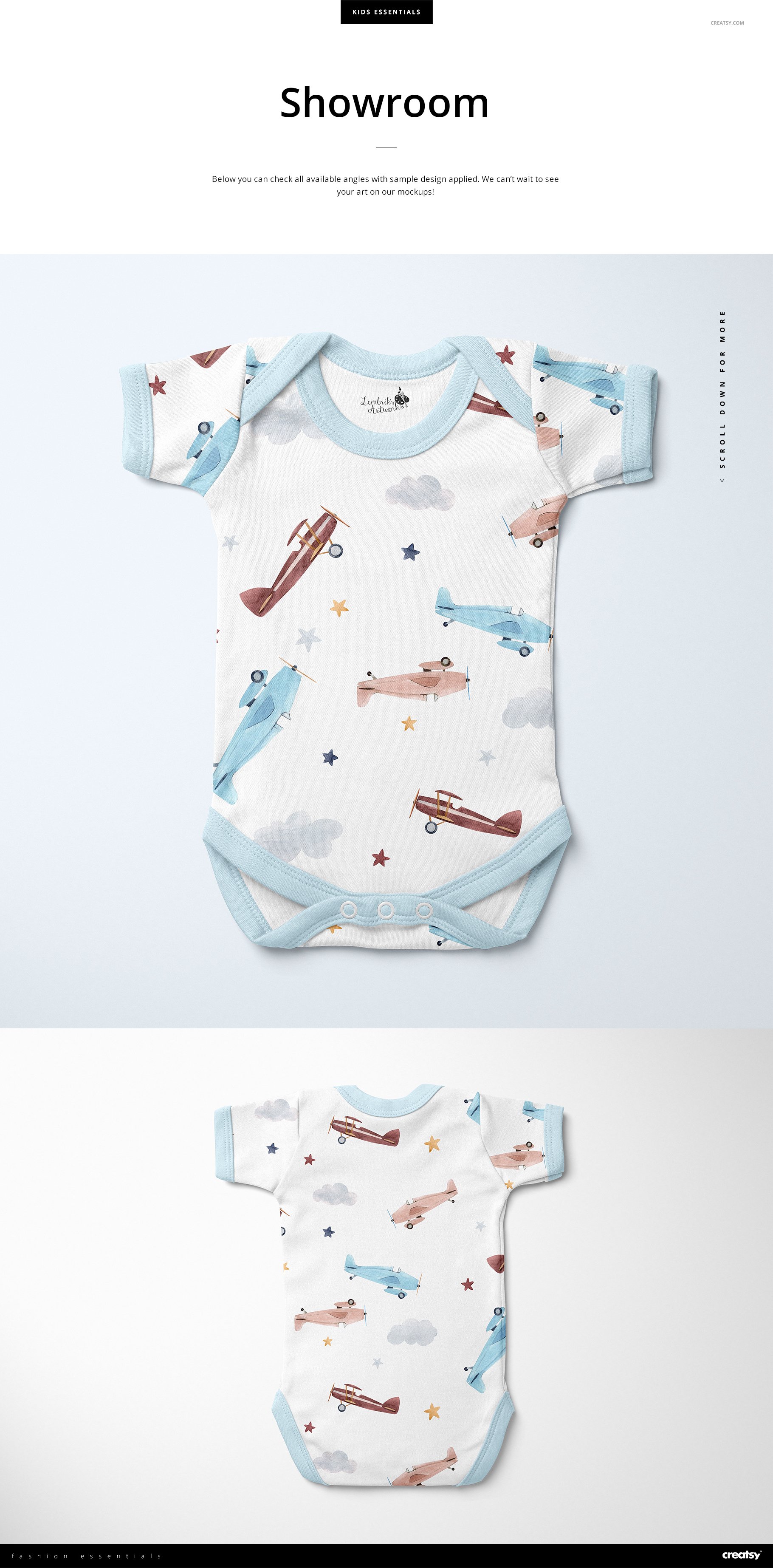 婴儿短袖连体衣裤设计样机模板套装 Baby Short Sleeve Bodysuit Mockup_img_2