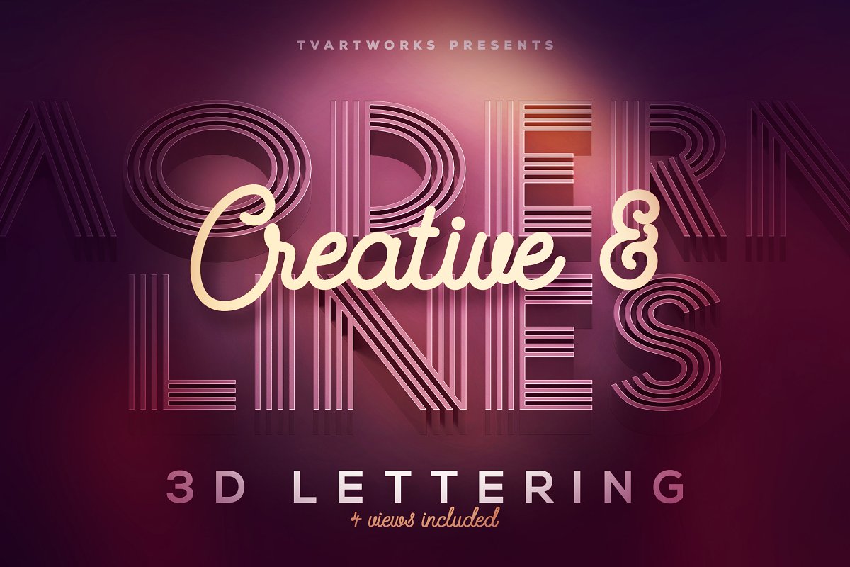 富有创意3D线条大写字母PS图层样式 Modern Lines 3D Lerttering_img_2