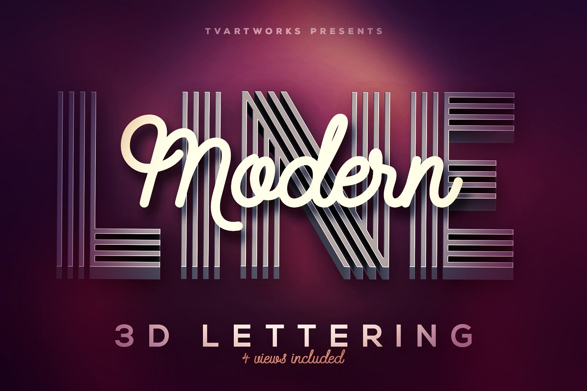 富有创意3D线条大写字母PS图层样式 Modern Lines 3D Lerttering_img_2