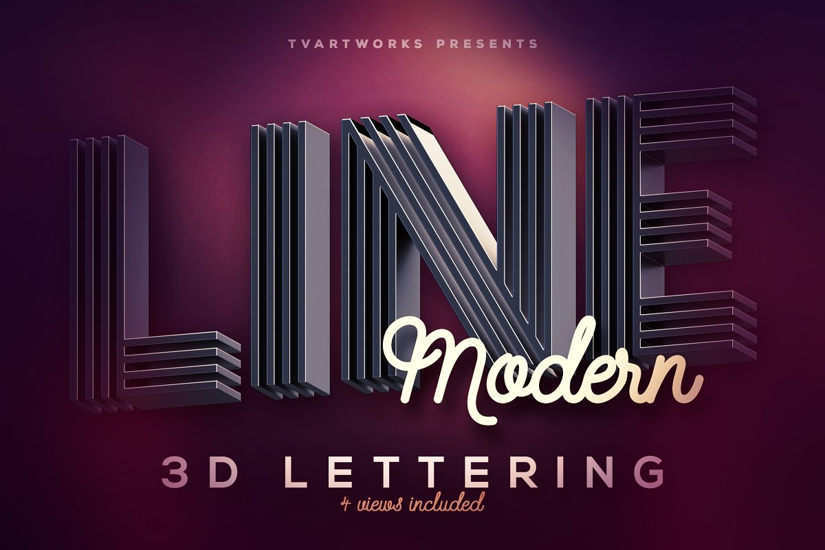 富有创意3D线条大写字母PS图层样式 Modern Lines 3D Lerttering_img_2