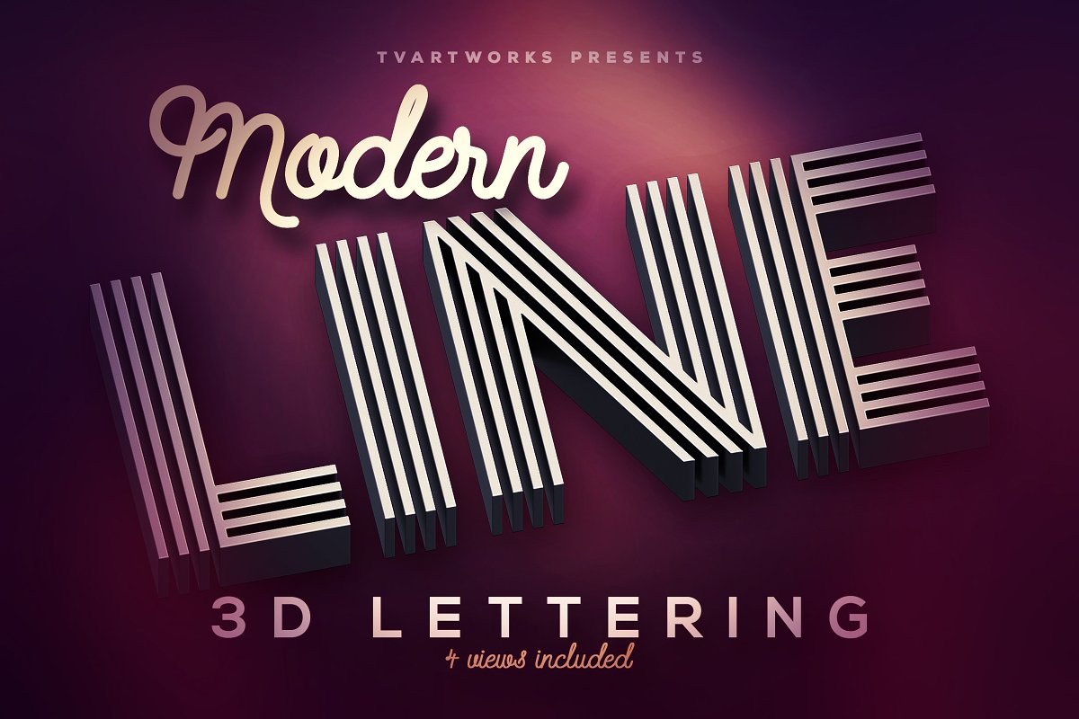 富有创意3D线条大写字母PS图层样式 Modern Lines 3D Lerttering_img_2