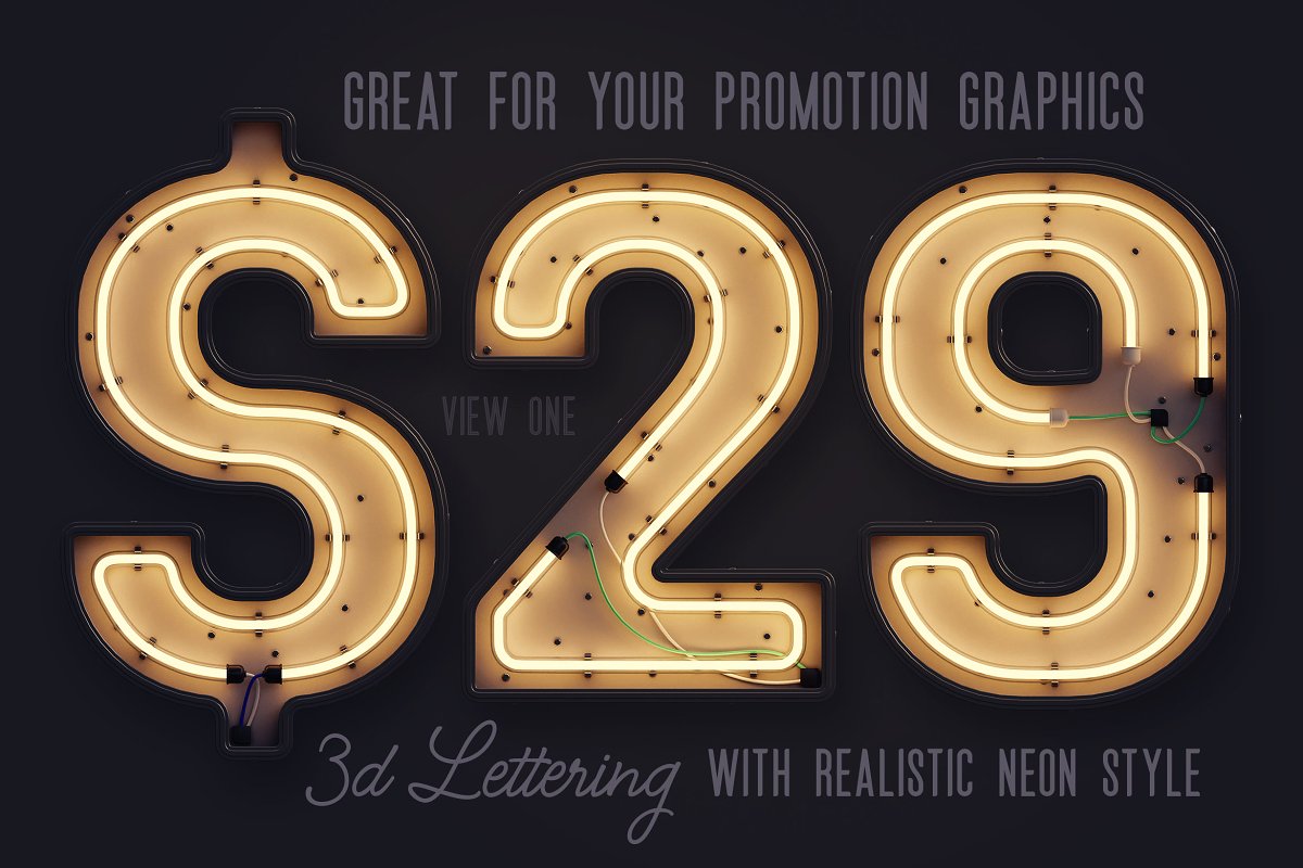 现代时尚霓虹灯效果3D大写字母&数字字体设计PS图层样式 Modern Neon 3D Lettering_img_2