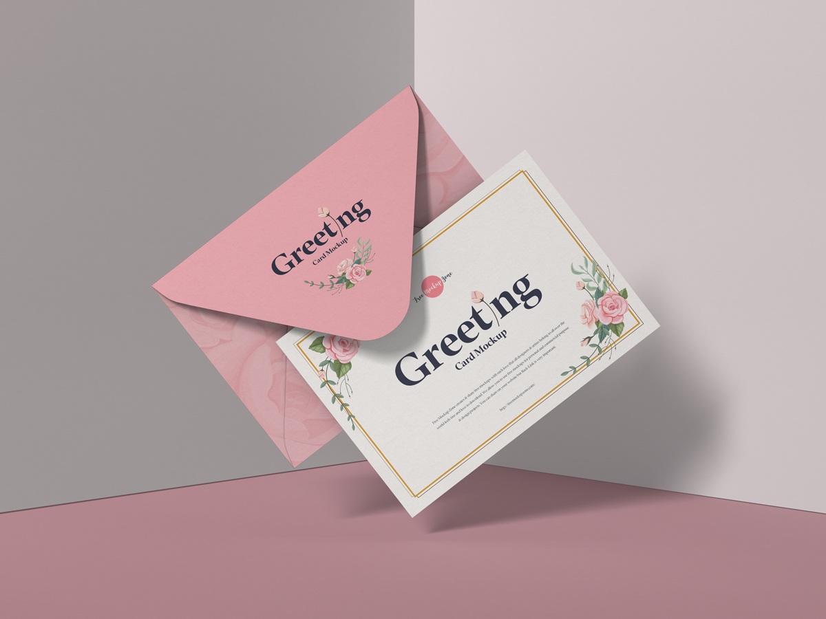 6款花卉装饰邀请函卡片购物袋设计样机PSD模板 6 Beautiful PSD Mockups With Floral Templates_img_2