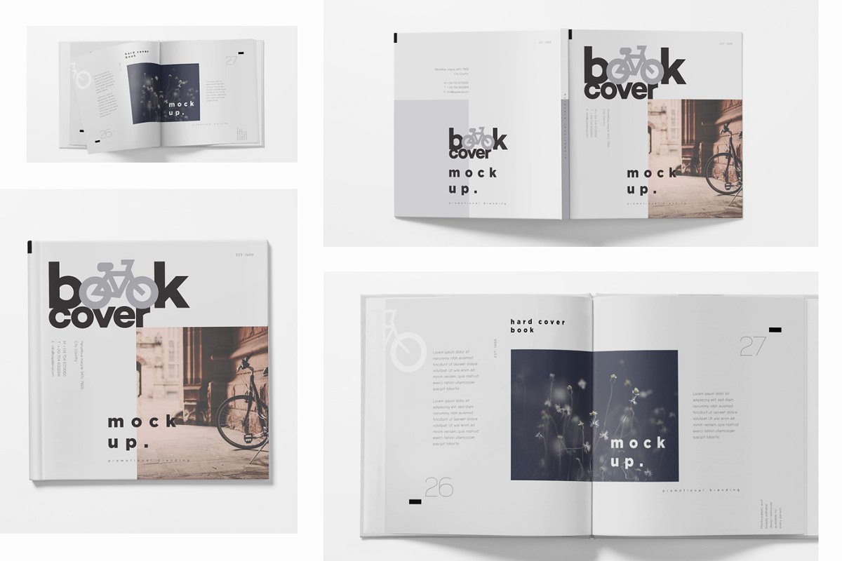 正方形精装书画册设计样机模板 Square Hardcover Book Mockups_img_2