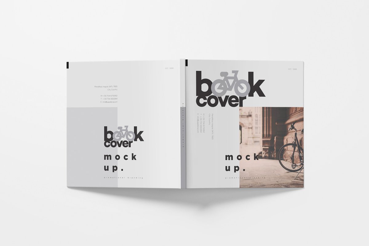 正方形精装书画册设计样机模板 Square Hardcover Book Mockups_img_2
