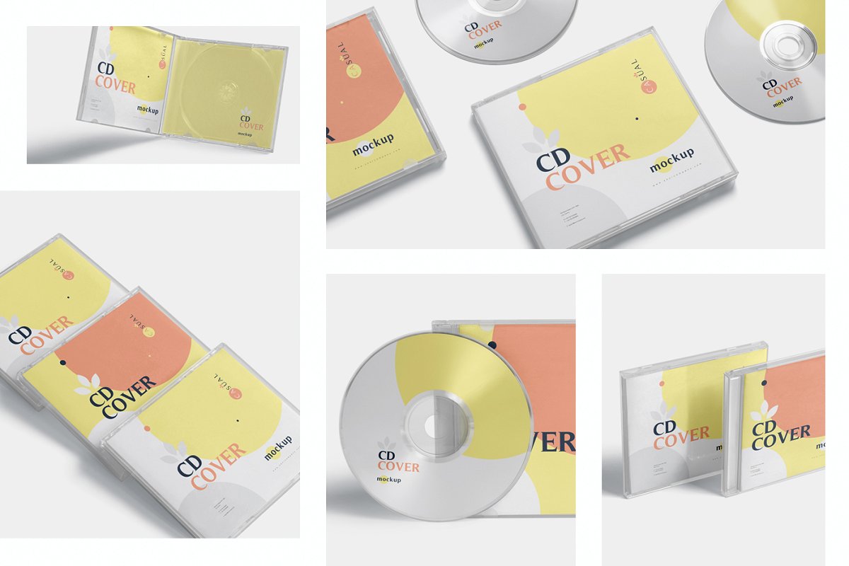 5个CD光盘包装盒封面设计效果图样机模板 5 CD Cover Mockups_img_2