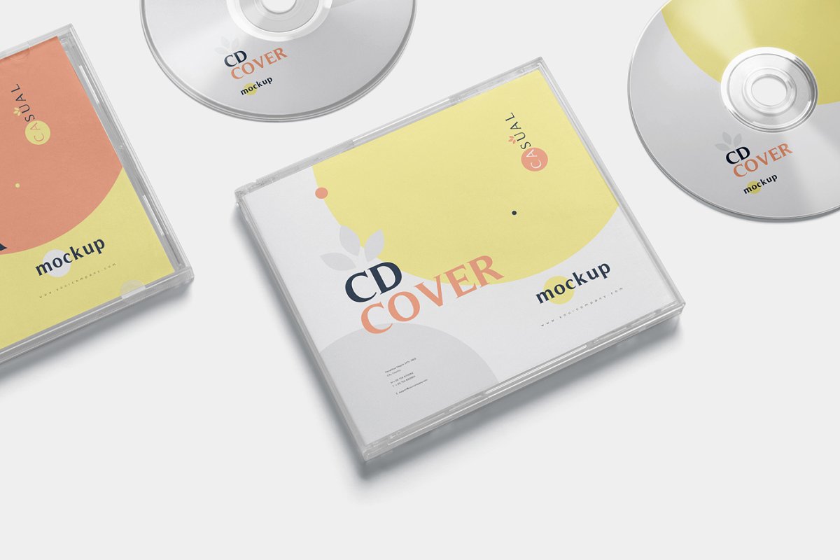 5个CD光盘包装盒封面设计效果图样机模板 5 CD Cover Mockups_img_2