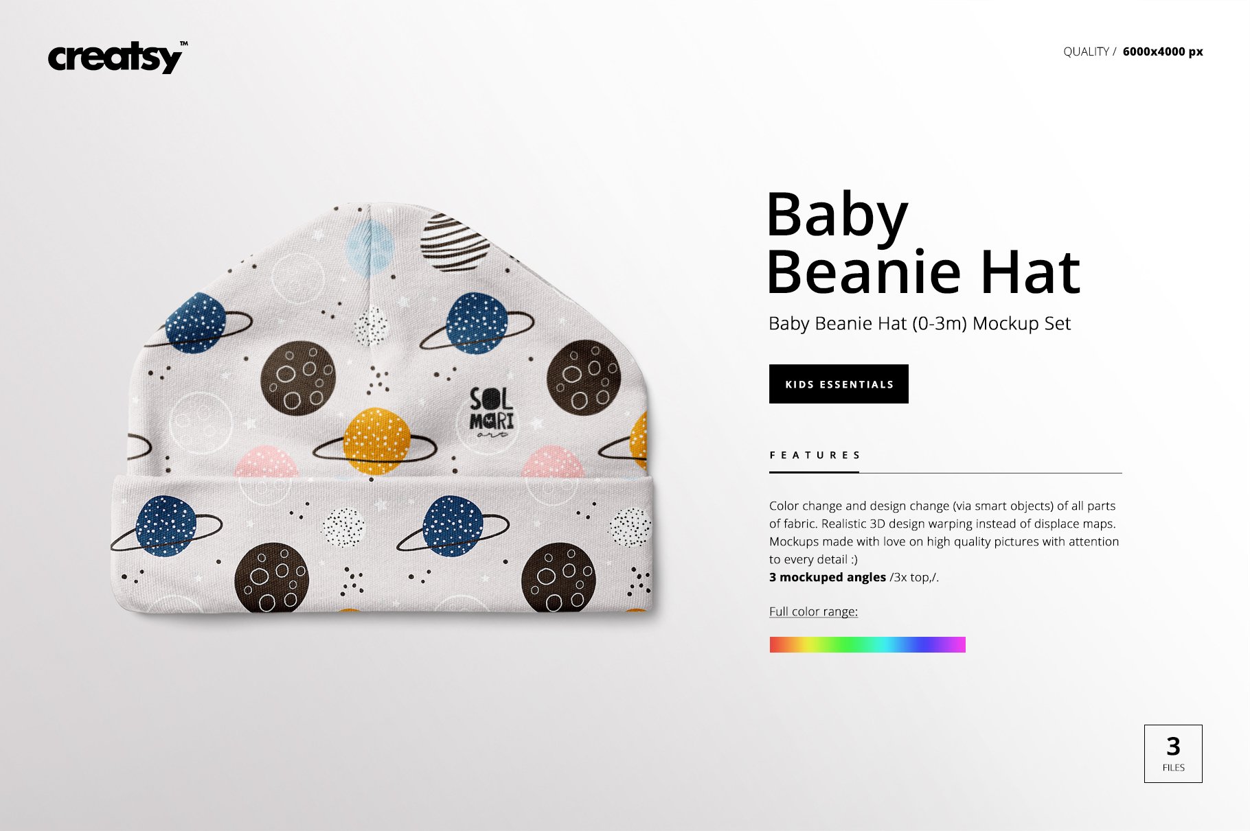 简约婴儿帽子设计展示图样机模板 Baby Beanie Hat (0-3m) Mockup Set_img_2