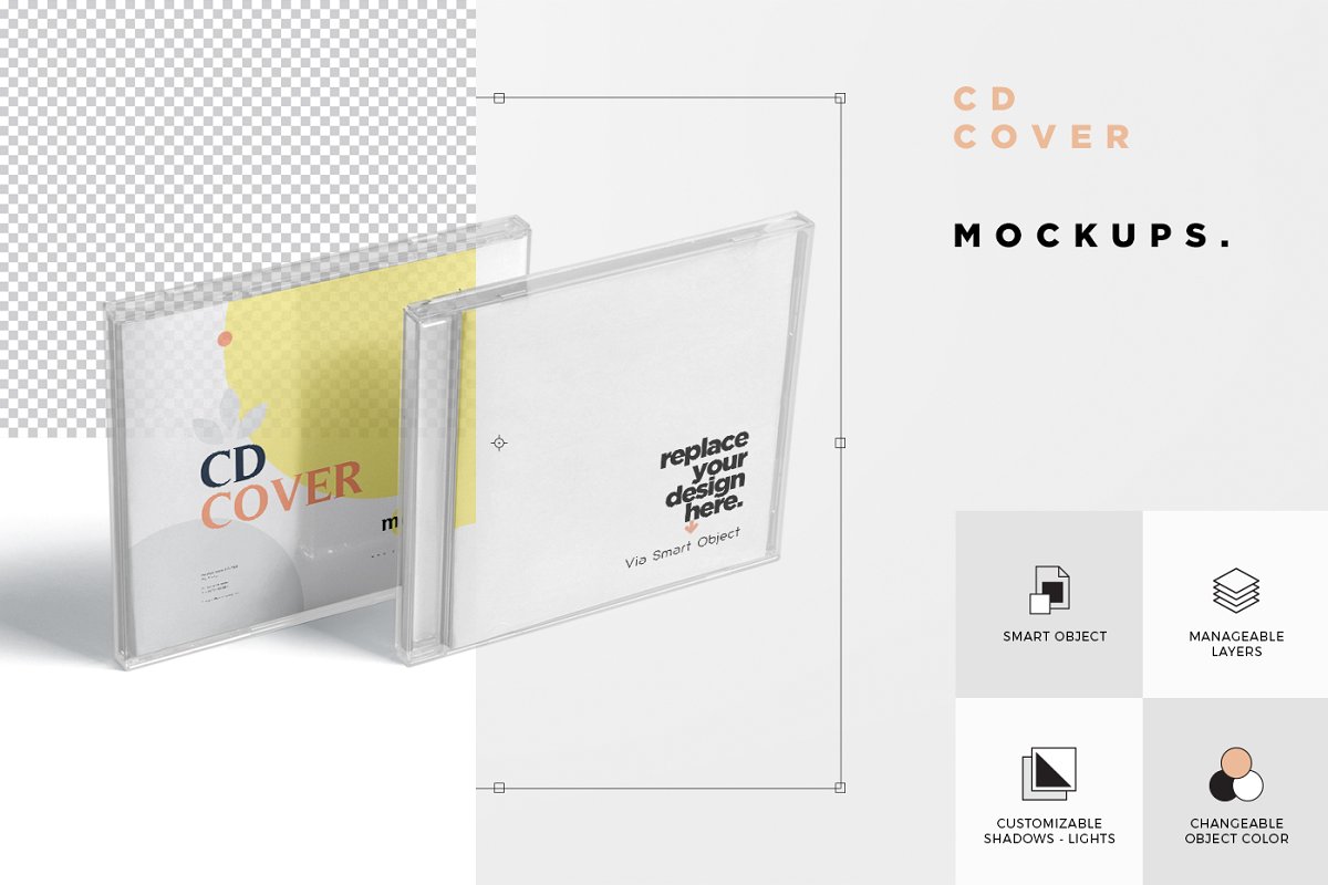 5个CD光盘包装盒封面设计效果图样机模板 5 CD Cover Mockups_img_2