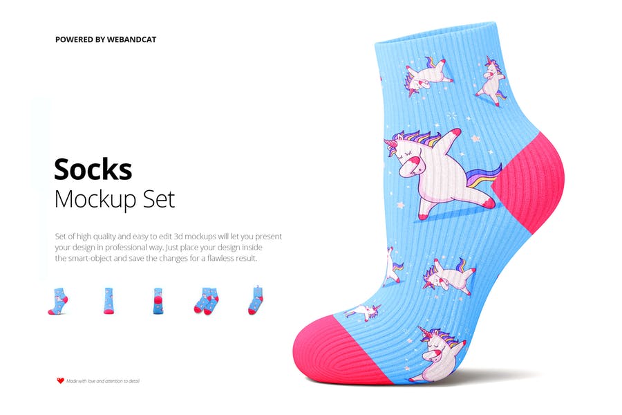 5款高质量袜子印花设计预览图样机模板 Socks 3d Mockup_img_2