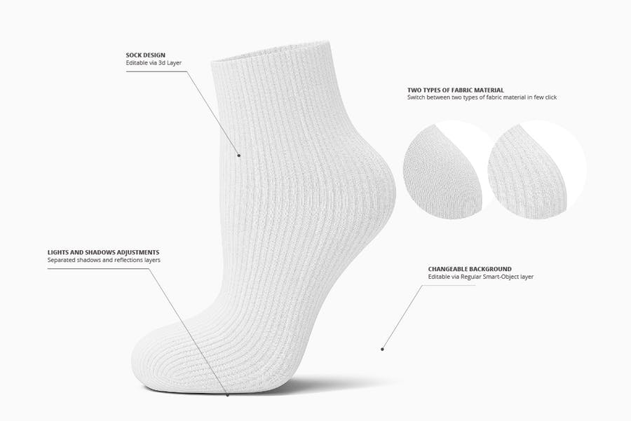 5款高质量袜子印花设计预览图样机模板 Socks 3d Mockup_img_2