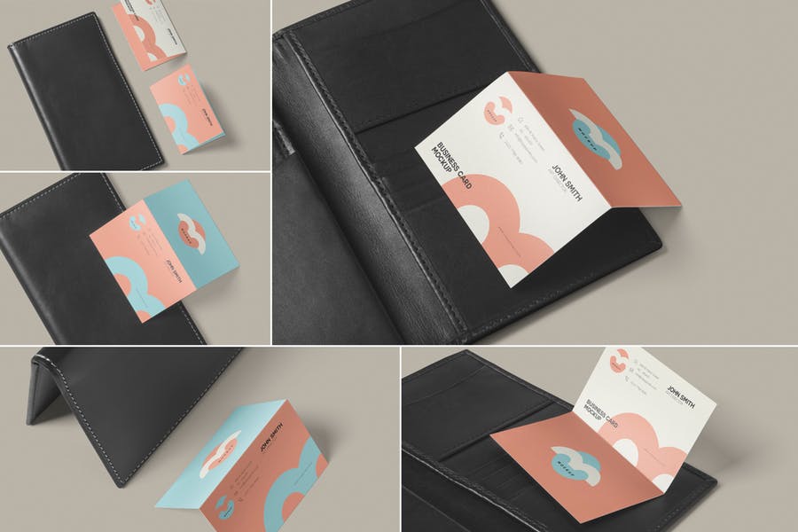 两个折叠商务名片设计展示图样机模板 Two Fold Business Card Mockups_img_2