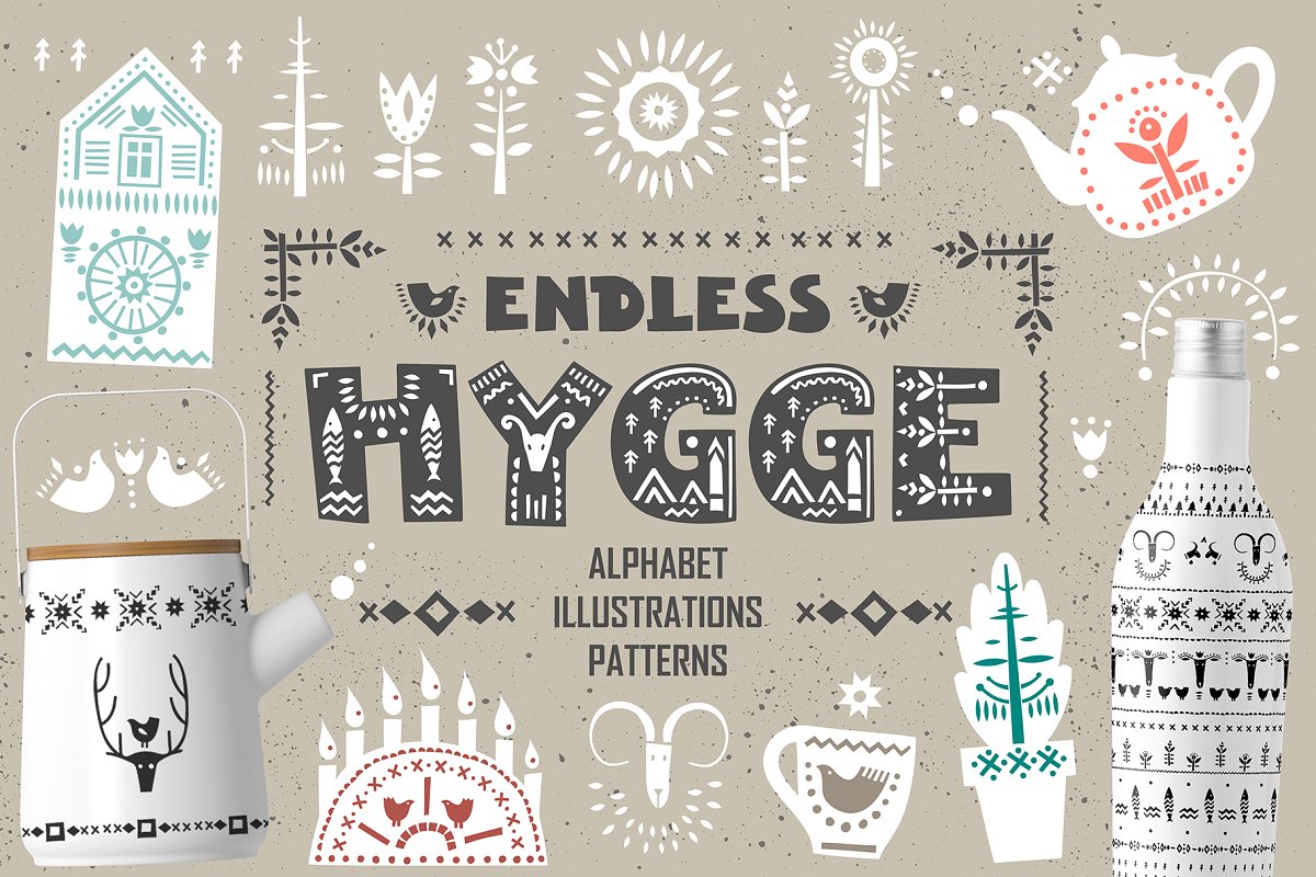 手绘斯堪的纳维亚风格动物花卉&几何图案设计素材 Endless Hygge - Graphic collection_img_2