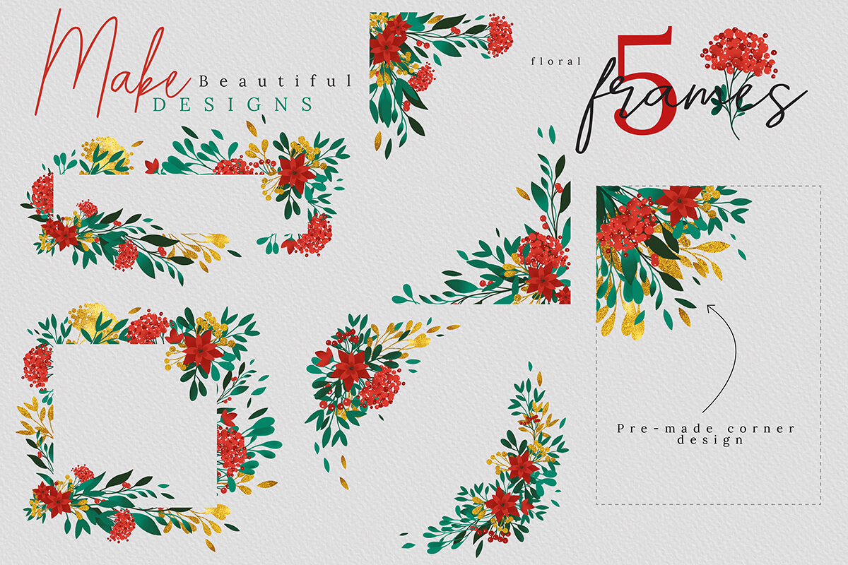 圣诞节主题手绘水彩花圈剪贴画集合 Christmas Watercolor Flowers Clipart Collection_img_2