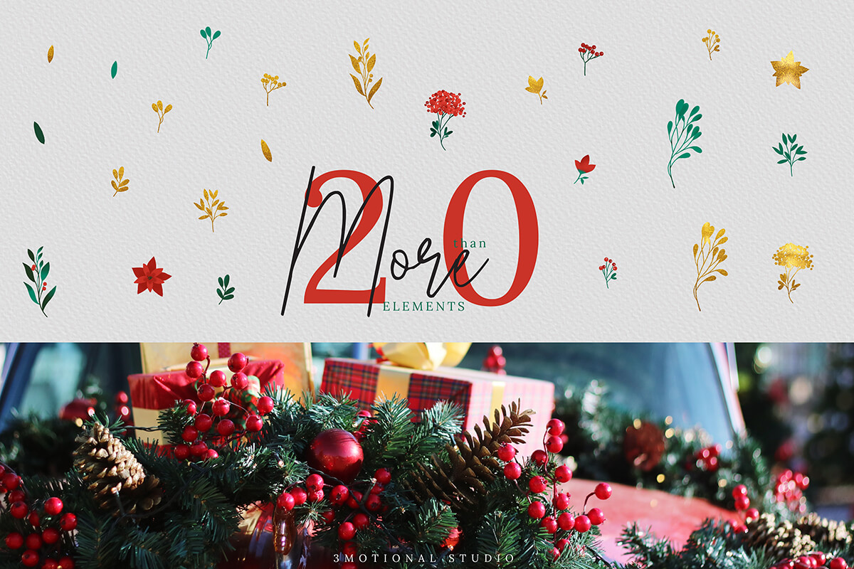 圣诞节主题手绘水彩花圈剪贴画集合 Christmas Watercolor Flowers Clipart Collection_img_2