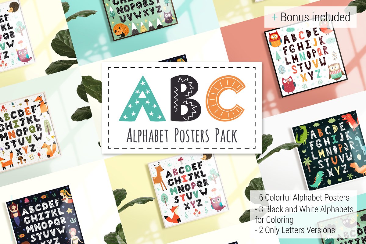 可爱卡通大写英文字母矢量图形设计素材包 ABC: Alphabet Posters Pack_img_2