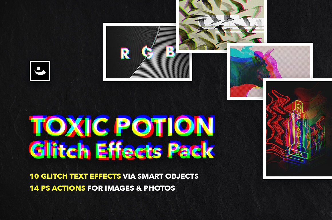 故障文字&照片处理效果PS图层样式动作 Toxic Potion Glitch Effects Pack_img_2