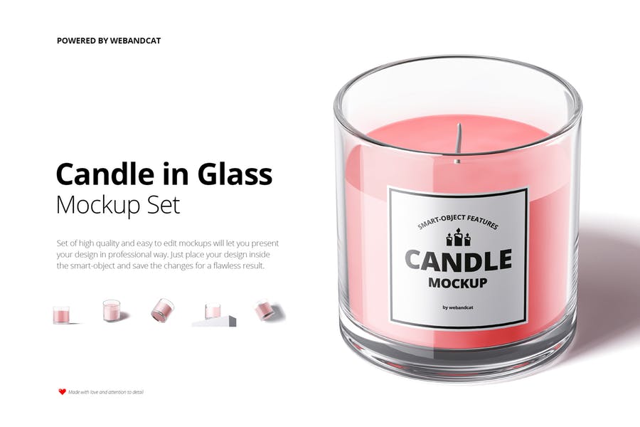 带标签蜡烛香薰玻璃杯包装外观设计效果图样机模板 Candle in Glass Mockup Set_img_2