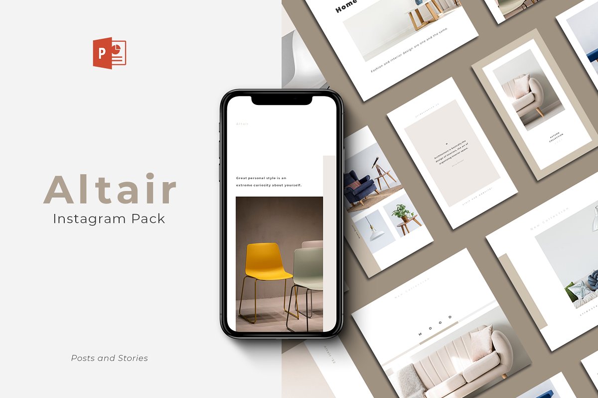 时尚简约家具品牌Instagram推广社交媒体设计PPT模板 Altair PowerPoint Instagram Pack_img_2