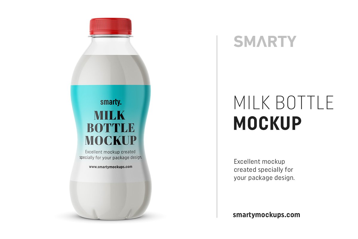 牛奶饮料塑料瓶包装外观设计效果图样机模板 Milk Bottle Mockup_img_2