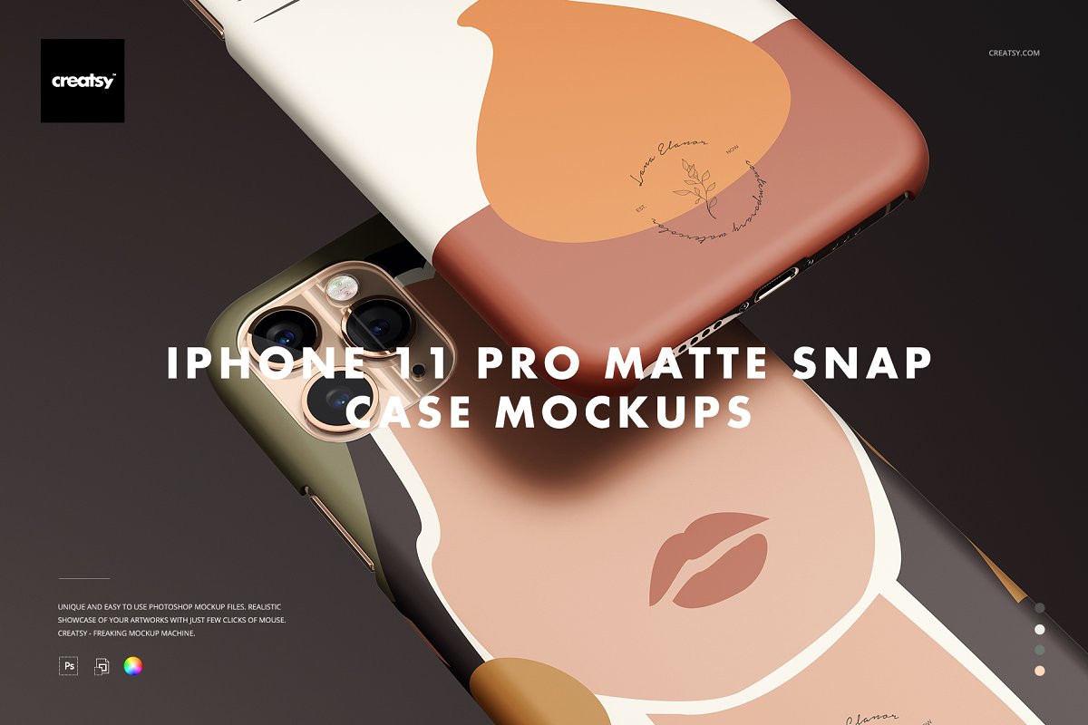 哑光磨砂Phone 11 Pro手机保护壳外观设计样机模板套装 iPhone 11 Pro Matte Snap Case Mockup_img_2