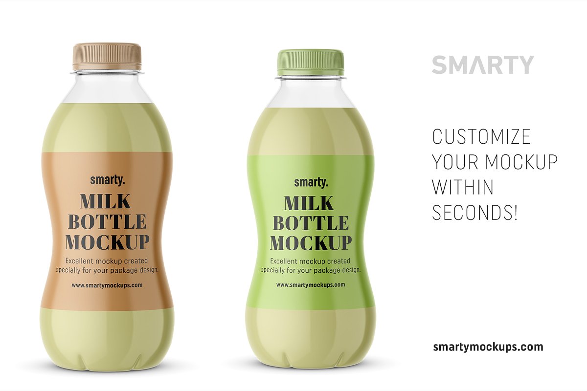 牛奶饮料塑料瓶包装外观设计效果图样机模板 Milk Bottle Mockup_img_2