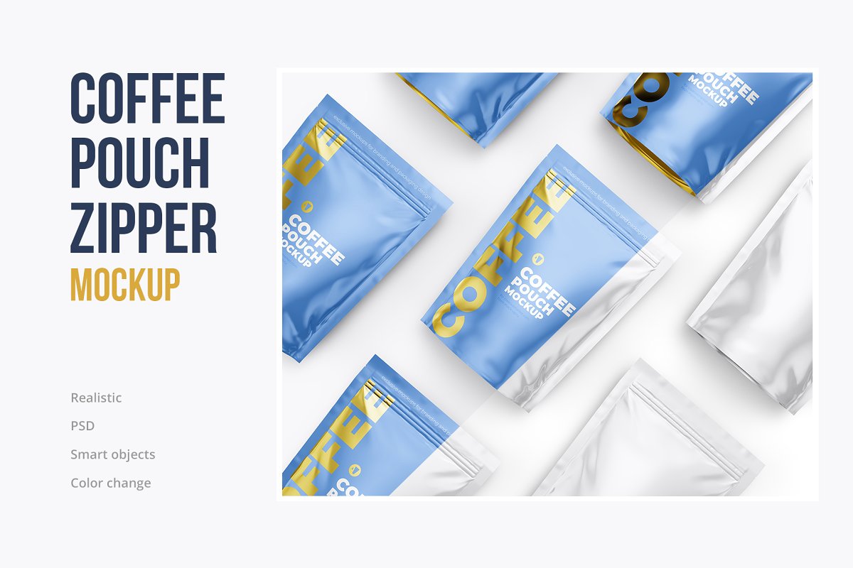 立式咖啡自封塑料袋外观设计效果图样机模板 Stand Up Pouch Mockup. Pack 5 psd_img_2