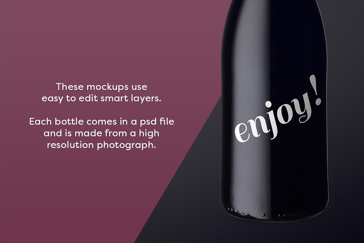 磨砂质感葡萄酒瓶外观设计效果图样机模板 Wine Bottle Mockups_img_2