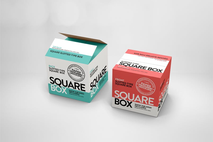 方形瓦楞纸包装盒包装外观设计效果图样机模板 Square Slotted-Type Paper Box Packaging Mockup_img_2