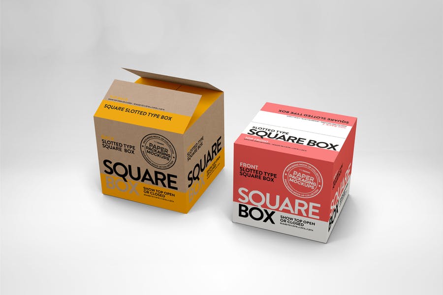 方形瓦楞纸包装盒包装外观设计效果图样机模板 Square Slotted-Type Paper Box Packaging Mockup_img_2