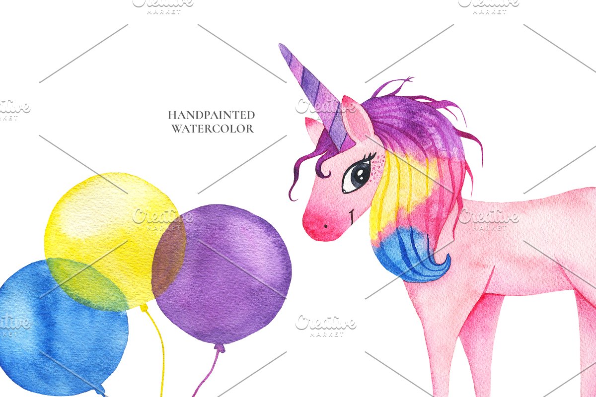 可爱手绘水彩独角兽剪贴画集 Cute Watercolor Unicorns Collection_img_2