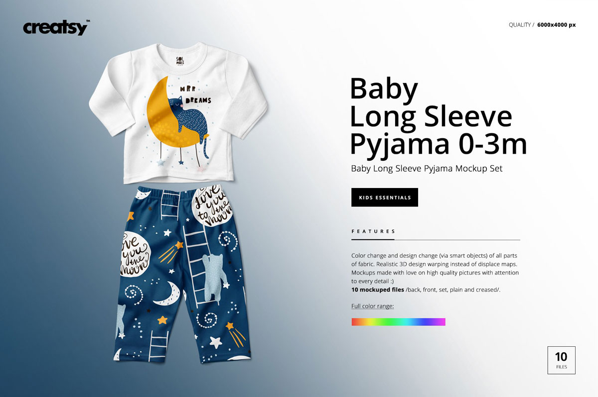 婴儿长袖睡衣服装样机模板套装 Baby Long Sleeve Pyjama Mockup Set_img_2