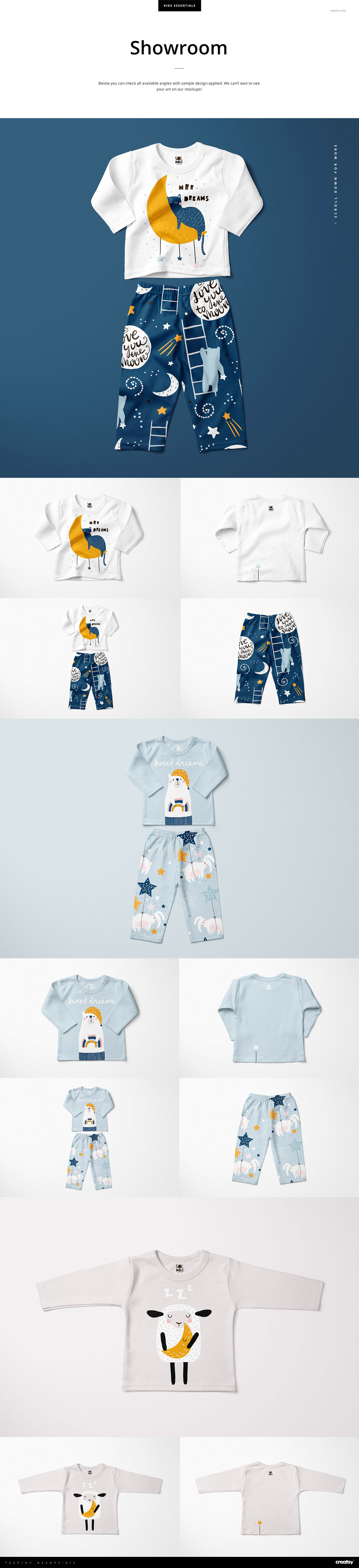 婴儿长袖睡衣服装样机模板套装 Baby Long Sleeve Pyjama Mockup Set_img_2