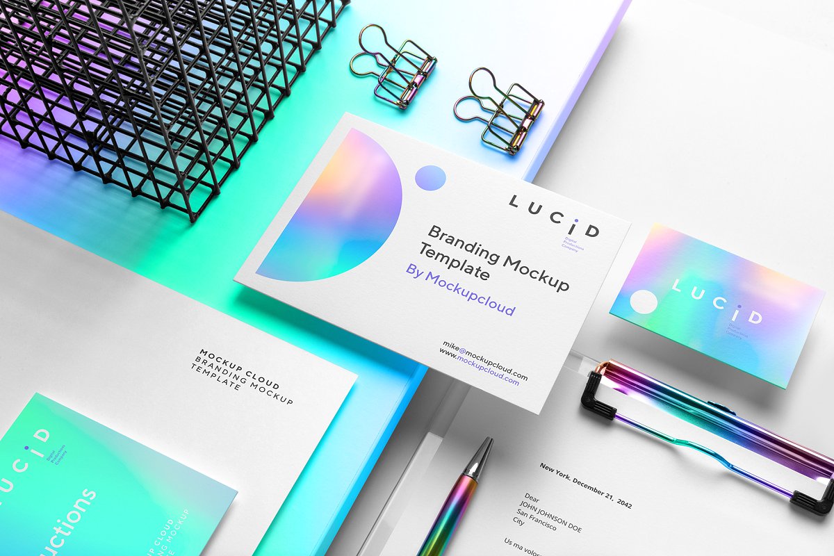 现代清新品牌VI标识设计办公文具展示效果图样机模板 Lucid Branding Mockup_img_2