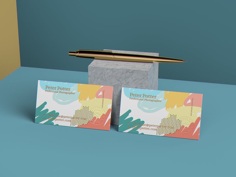 7个逼真的商务个人名片设计效果图样机模板 Business Card MockUp v1_img_2